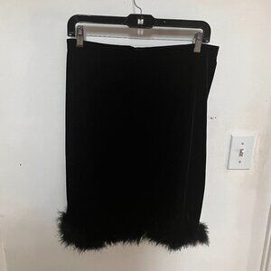 Black Velvet Fauz Fur Trim Skirt